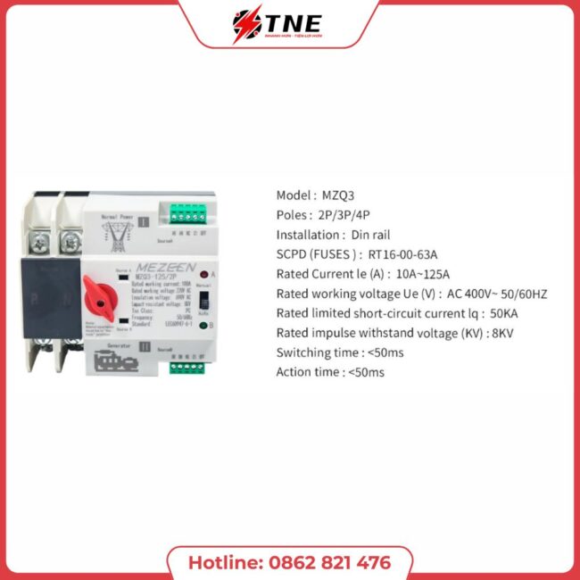 Bộ Chuyển Nguồn Tự Động ATS Mezeen MZQ3 2P 3P 4P 10A-125A | TNE