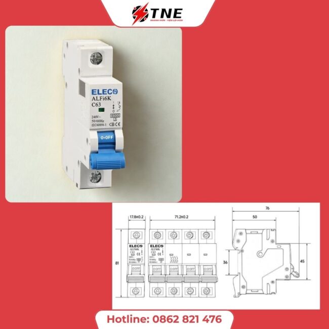 ALFi6K Aptomat MCB ELECO 1P 2A 6kA Chính Hãng | Giá Tốt | TNE